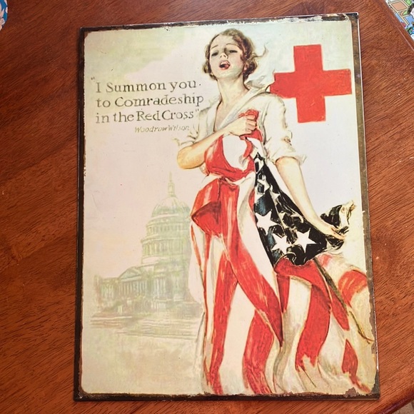 Vintage-look metal wall hanging from Hobby Lobby of WW1 Red Cross poster - Picture 1 of 16